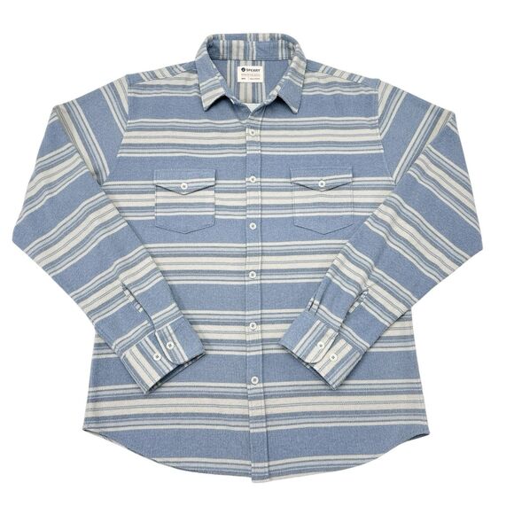 Sperry Flannel Button Down Shirt Mens Large Blue White Striped Preppy Coastal - Picture 2 of 10